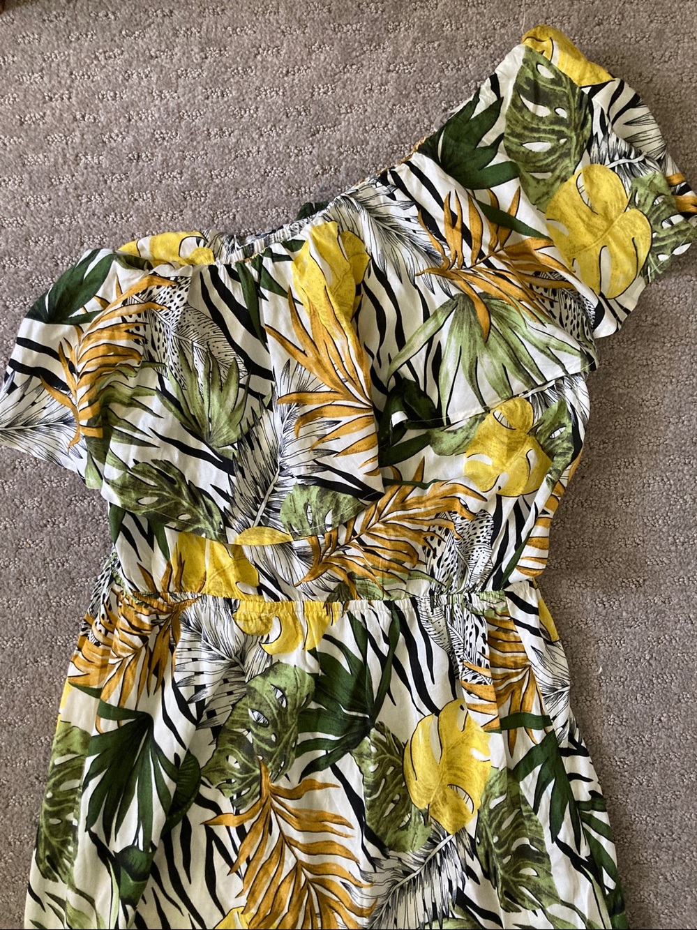 Abel The Label one-shoulder tropical leaf dress, Medium. - Picture 2 of 10